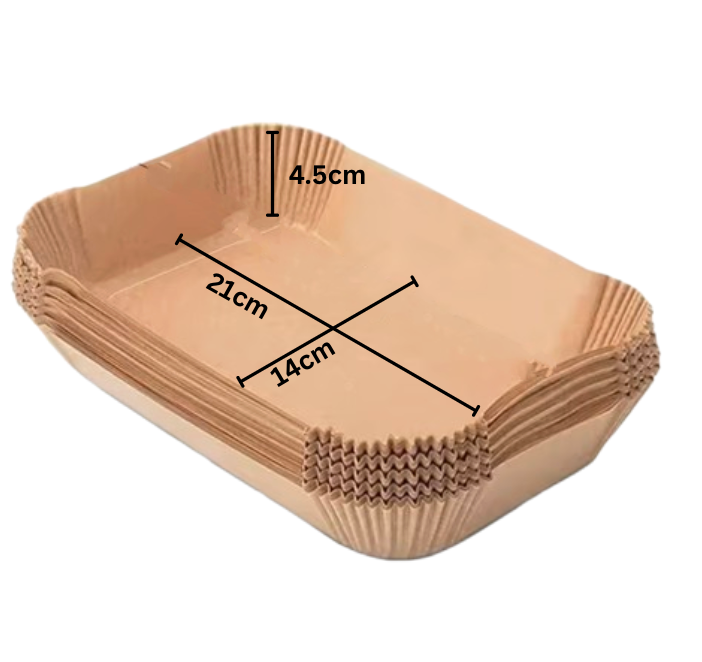 Heißluftfritteusenpapier, 21 x 14 cm, rechteckig, Familienpackung, 100 Stück, BPA-frei, PFAS-frei, ungebleicht, stark fettdicht