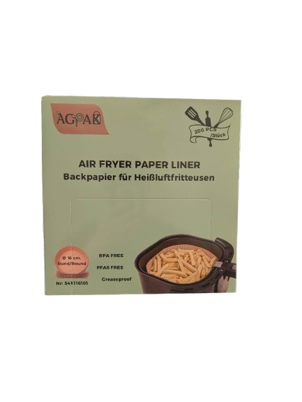 Heißluftfritteusenpapier, 16 cm, rund, Familienpackung, 200 Stück, BPA-frei, PFAS-frei, ungebleicht