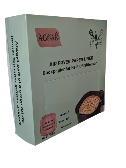 Air Fryer Papier, 18cm, quadratisch, Familienpackung, 150 Stück, BPA-frei, PFAS-frei, Ungebleicht