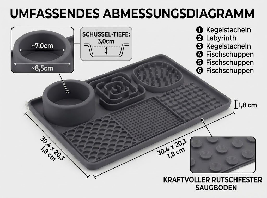 Premium 6-in-1 Schleckmatte mit integriertem Napf – extra groß