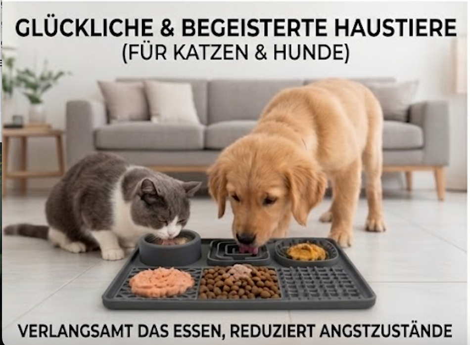 Premium 6-in-1 Schleckmatte mit integriertem Napf – extra groß
