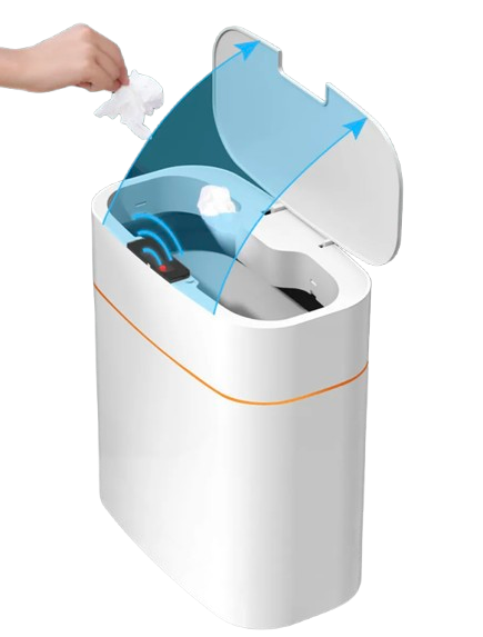 Weiß, 12L, intelligenter Sensor-Mülleimer, schlank, wasserdicht, für schmale Räume wie Schlafzimmer, Wohnzimmer, Badezimmer, Maße 31*15*31cm, 50 Stück passgenaue, 100% kompostierbare Müllbeutel enthalten