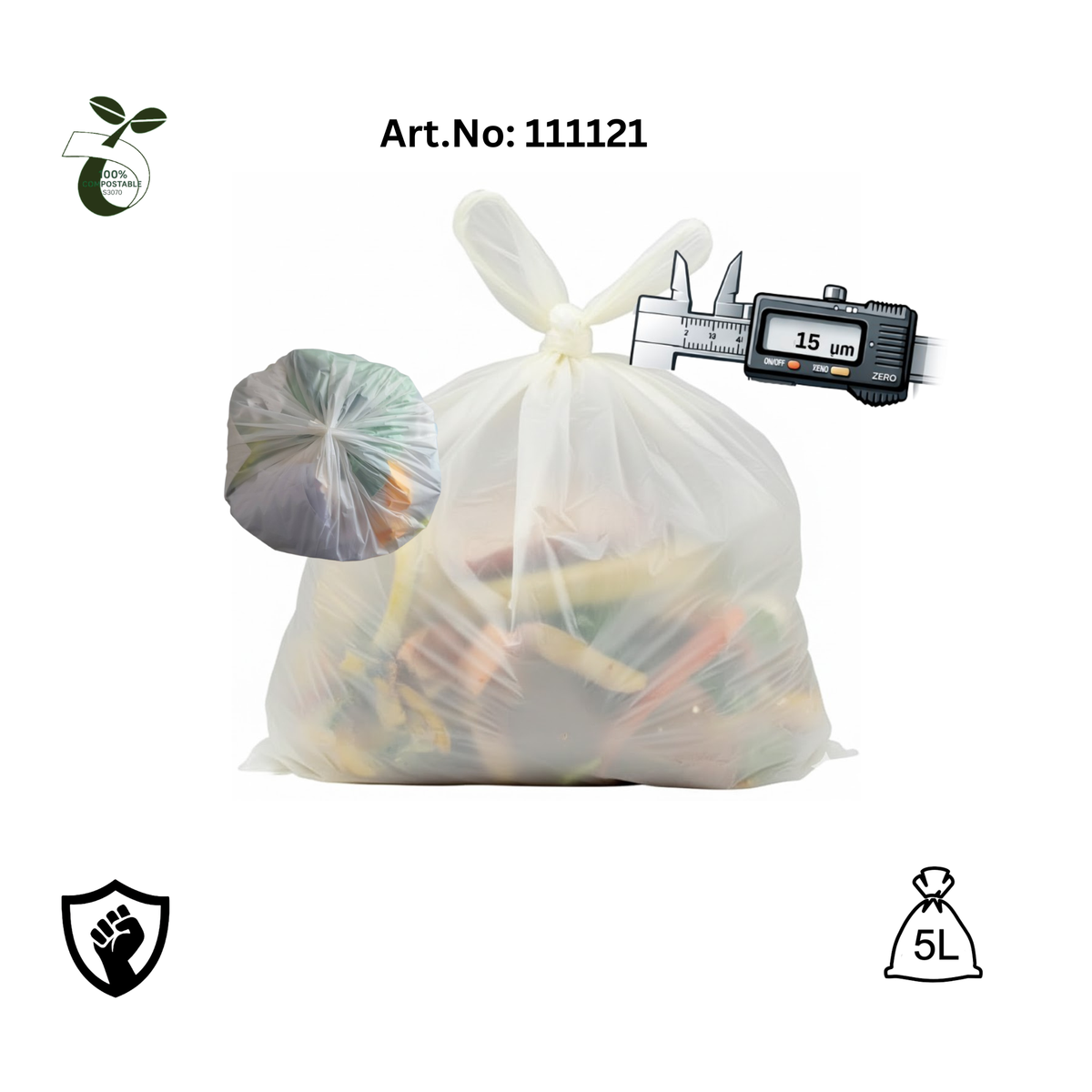 Kompostierbarer Beutel / Compostable bag, 5L, Extra stark, 2,99 €/Rolle