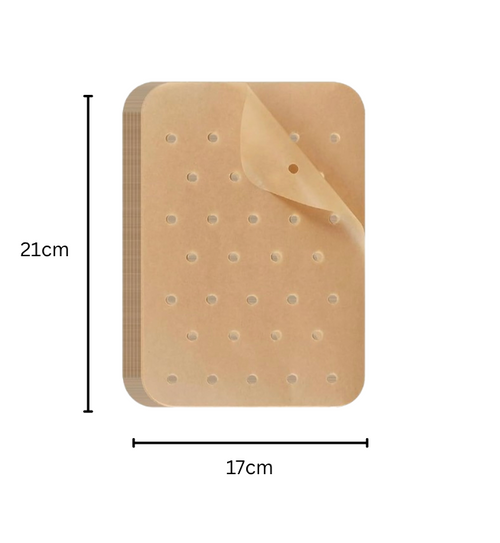 Air Fryer Backpapier, Grillpapier, Dampfgarer, rechteckig, 21 x 17 cm, 100 Blatt, antihaftbeschichtet, perforiert, kompatibel mit den meisten HEISSLUFTFRITTEUSEN MARKEN auf dem europäischen Markt