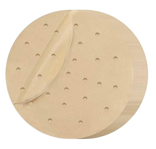 Backpapier für Heißluftfritteusen, Grillpapier, Dampfgarer, Rund 23cm, 125 Blatt, Antihaft, Perforiert, Kompatibel mit den meisten HEISSLUFTFRITTEUSEN MARKEN auf dem europäischen Markt