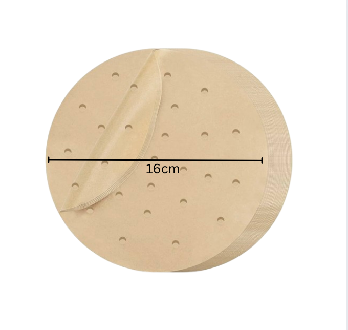 Heißluftfritteusen-Backpapier, Grillpapier, Dampfgarpapier, rund, 16 cm, 200 Blatt, Antihaftbeschichtet, perforiert, kompatibel mit den meisten HEISSLUFTFRITTEUSEN-MARKEN auf dem europäischen Markt