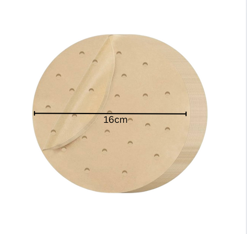 Heißluftfritteusen-Backpapier, Grillpapier, Dampfgarpapier, rund, 16 cm, 200 Blatt, Antihaftbeschichtet, perforiert, kompatibel mit den meisten HEISSLUFTFRITTEUSEN-MARKEN auf dem europäischen Markt
