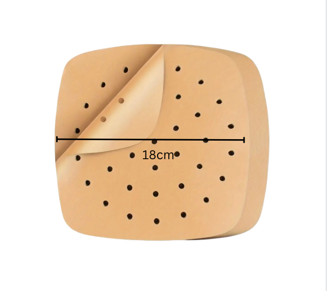Air Fryer Backpapier, Grillpapier, Dampfgarer, quadratisch 18*18cm, 150 Blatt, Antihaftbeschichtet, perforiert, kompatibel mit den meisten HEISSLUFTFRITTEUSEN auf dem europäischen Markt