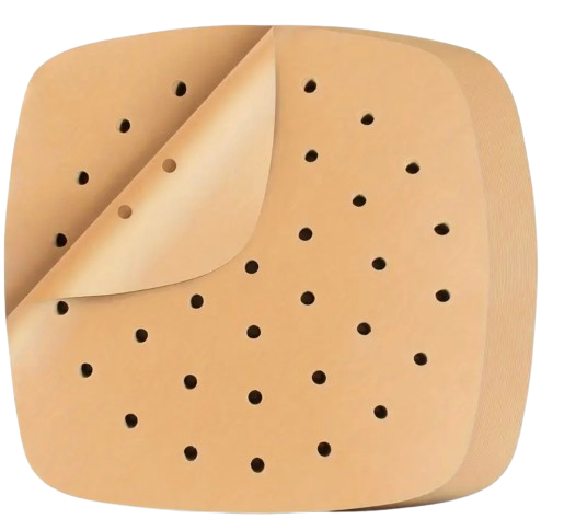 Air Fryer Backpapier, Grillpapier, Dampfgarer, quadratisch 20*20cm, 125 Blatt, Antihaftbeschichtet, Perforiert, Kompatibel mit den meisten HEISSLUFTFRITTEUSEN MARKEN auf dem europäischen Markt
