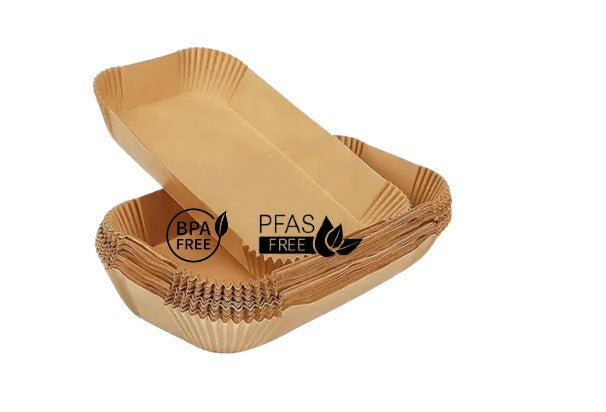 Heißluftfritteusenpapier, 21 x 14 cm, rechteckig, Familienpackung, 100 Stück, BPA-frei, PFAS-frei, ungebleicht, stark fettdicht