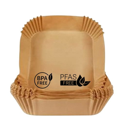 Air Fryer Papier, 18cm, quadratisch, Familienpackung, 150 Stück, BPA-frei, PFAS-frei, Ungebleicht